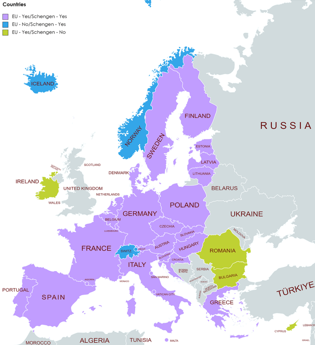 travel zone plan europe - Der Schengenraum - Die Mitglieder des Schengener Abkommens