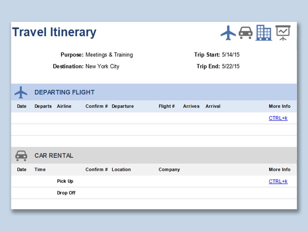 travel itinerary excel template free - EXCEL of Travel Itinerary