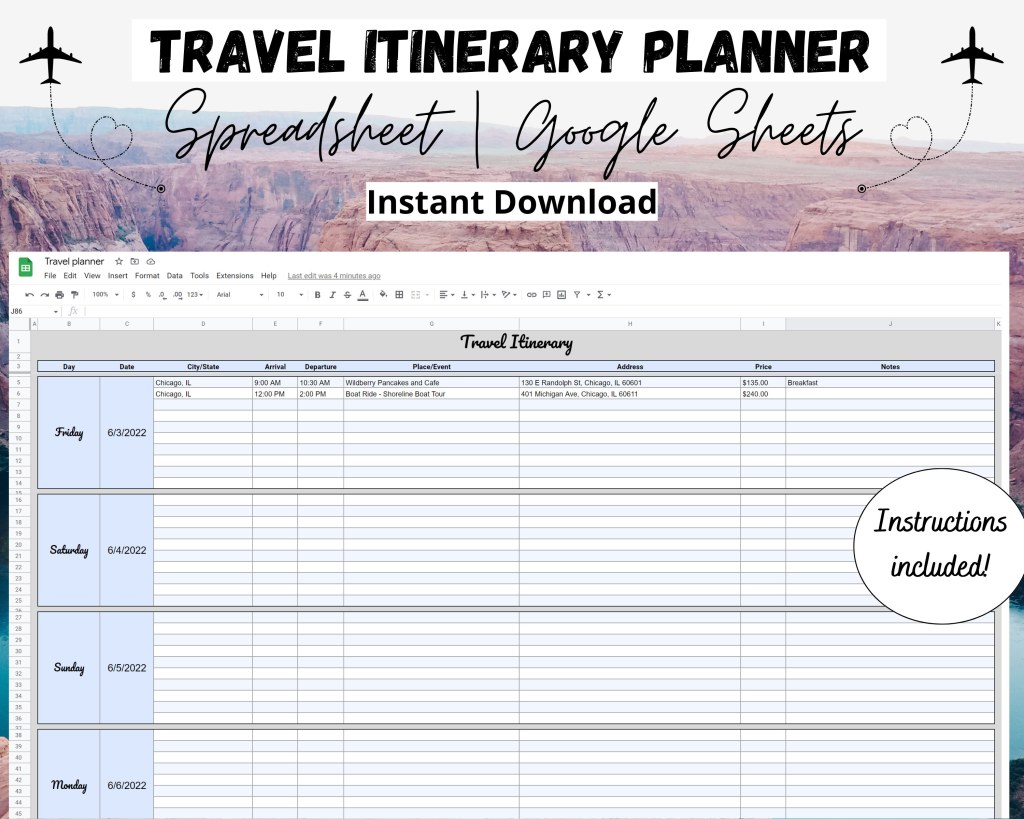travel planning spreadsheet google - Travel Itinerary Template Google Sheets Vacation Planner - Etsy