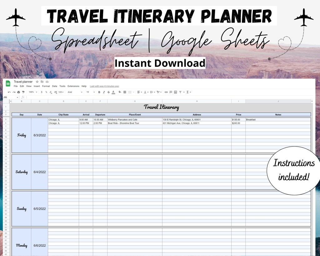 travel planning google doc template - Travel Itinerary Template Google Sheets Vacation Planner - Etsy