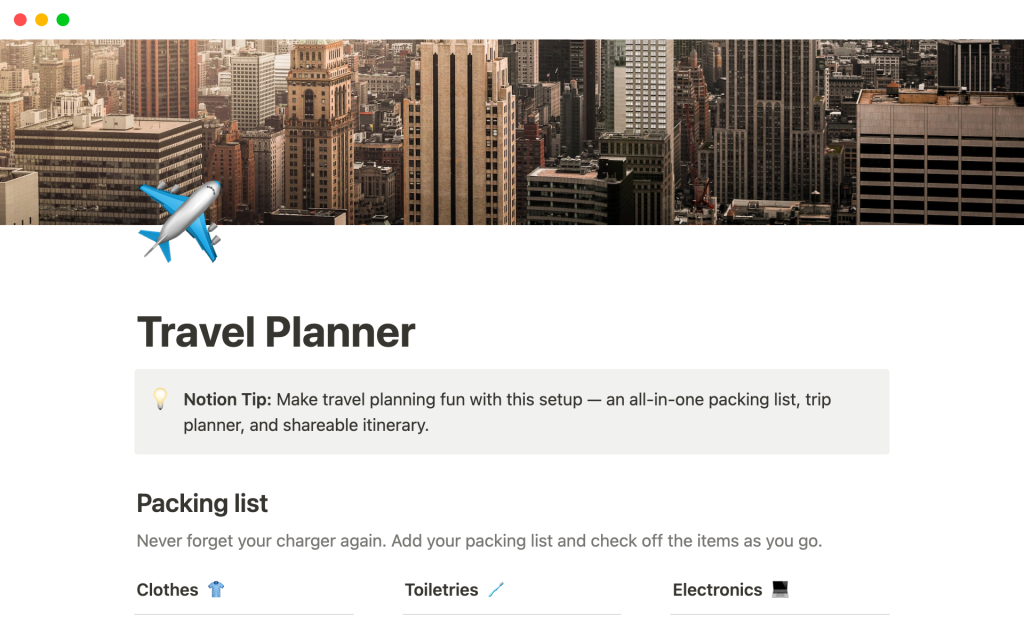 travel planning with notion - Travel planning  Notion Template