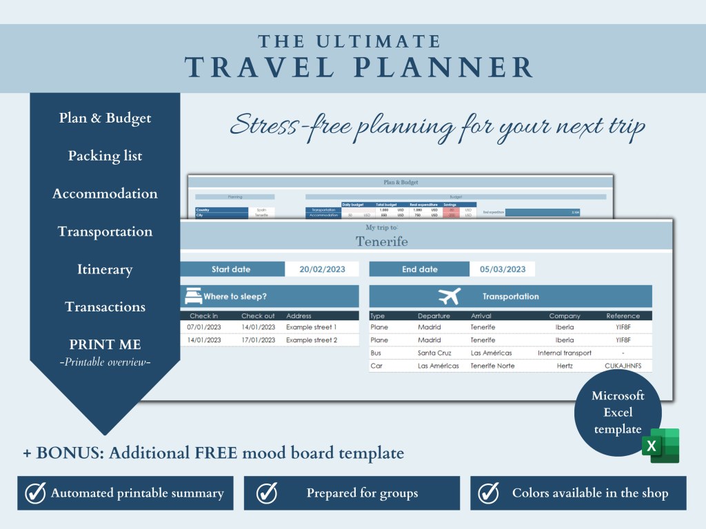 travel planner on excel - Ultimate Travel Planner for Excel Digital travel planner - Etsy